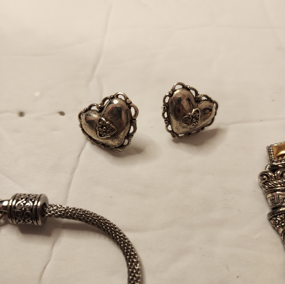 Vintage Brighton 3 pcs Scroll Crystal Accent Naga Chain Bracelet Heart Earrings - Picture 2 of 4